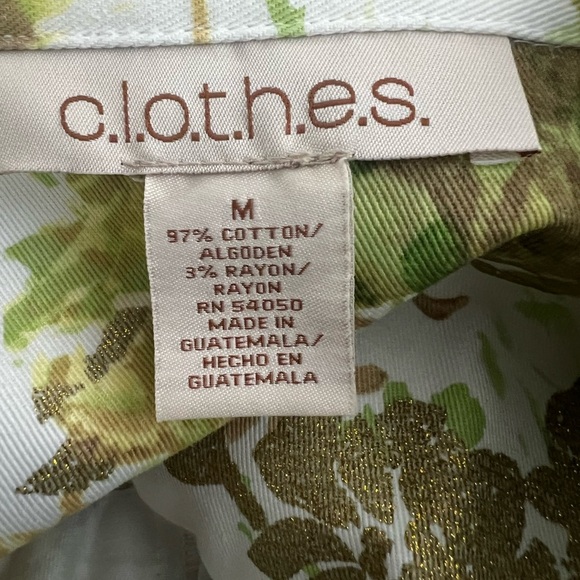 🔥C.L.O.T.H.E.S. BUTTON UP DENIM JACKET GREEN & METALLIC GOLD LEAF POCKETS Med - Picture 4 of 4